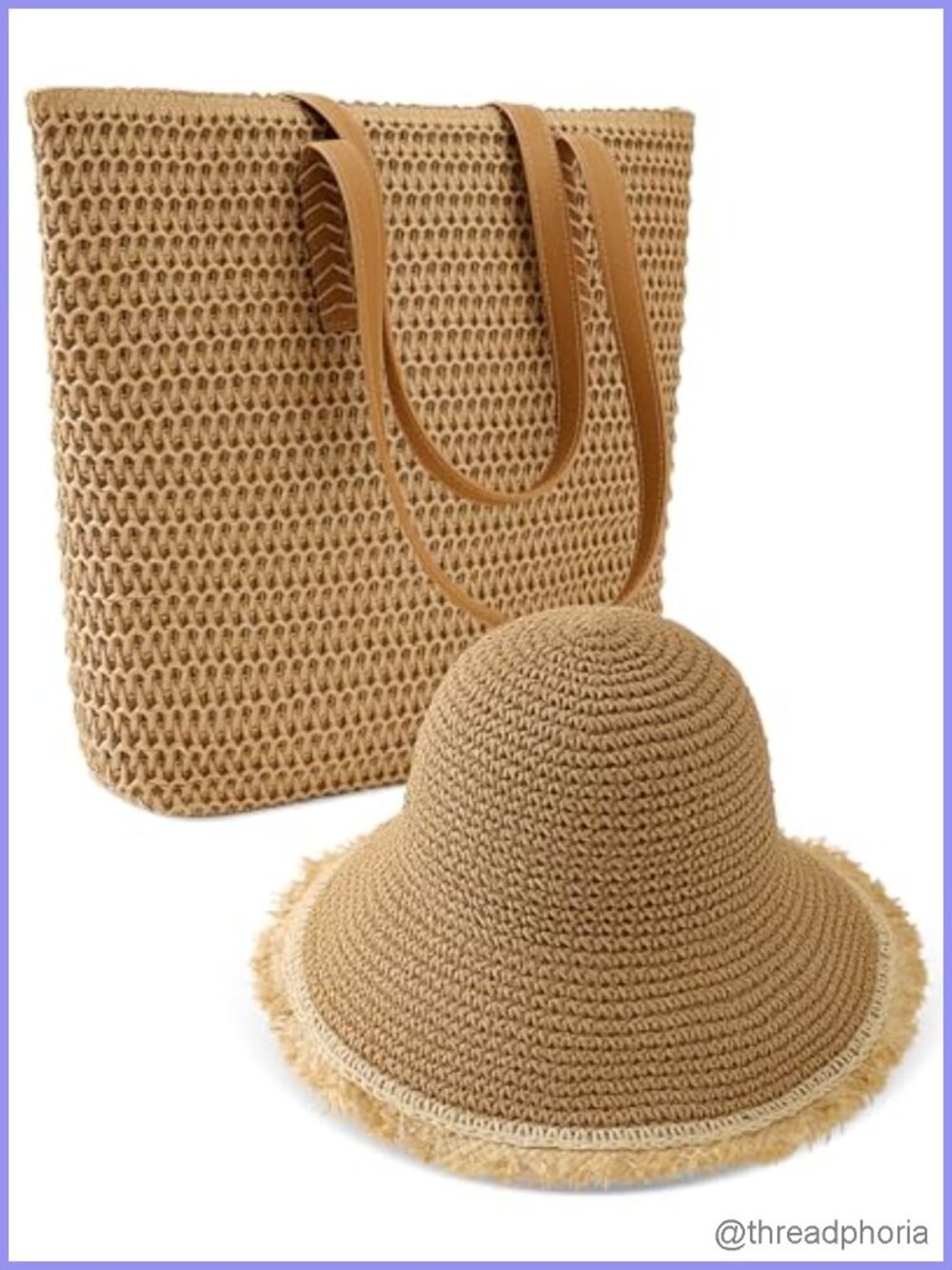 Handwoven Straw Beach Bag and Sun Hat Set, Adjustable Sun Hat, Tote Bag